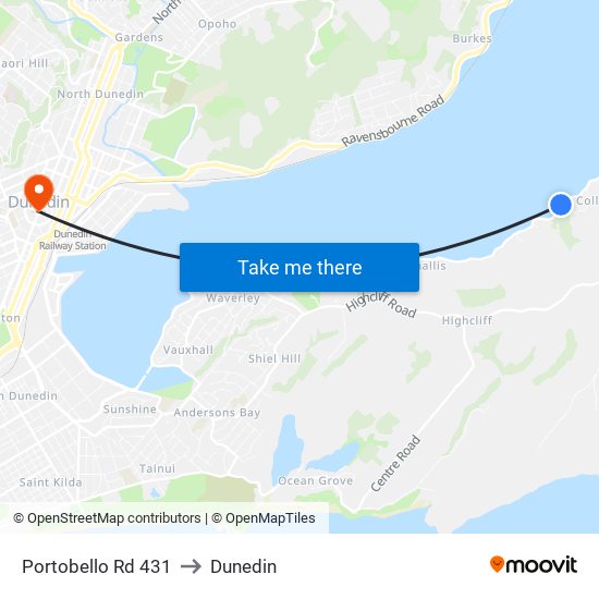 Portobello Rd 431 to Dunedin map