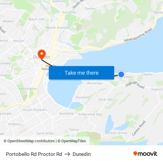 Portobello Rd Proctor Rd to Dunedin map