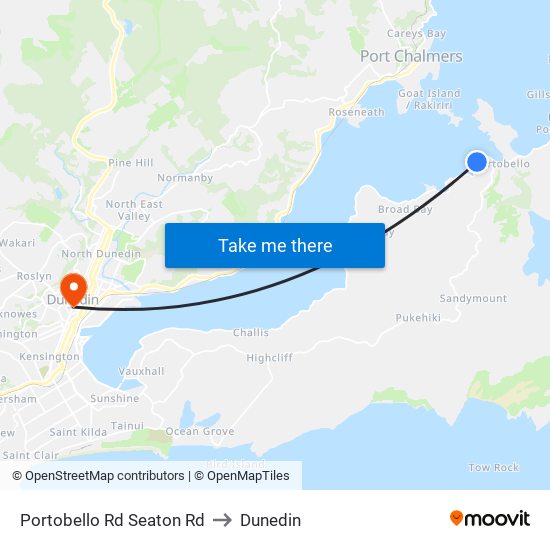 Portobello Rd Seaton Rd to Dunedin map