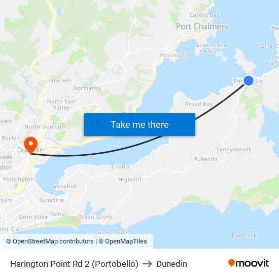 Harington Point Rd 2 (Portobello) to Dunedin map