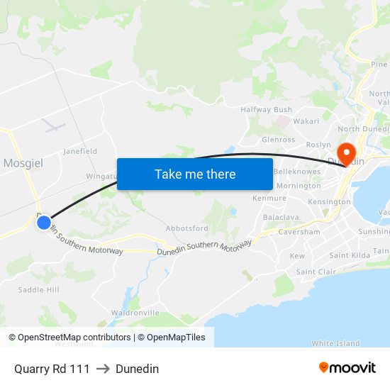 Quarry Rd 111 to Dunedin map