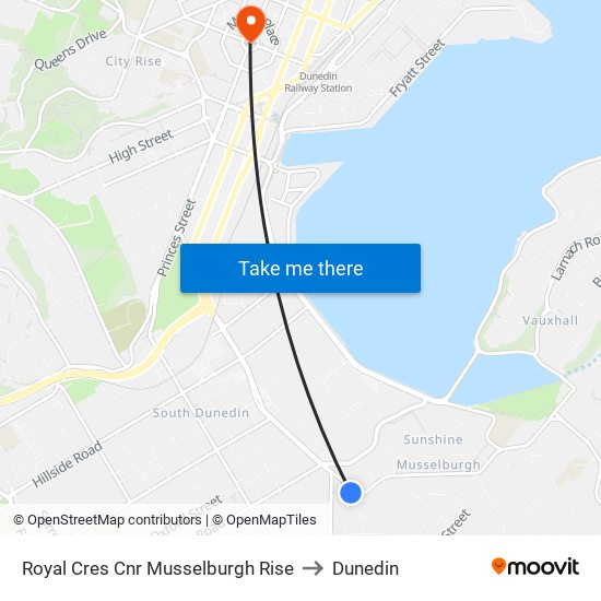 Royal Cres Cnr Musselburgh Rise to Dunedin map