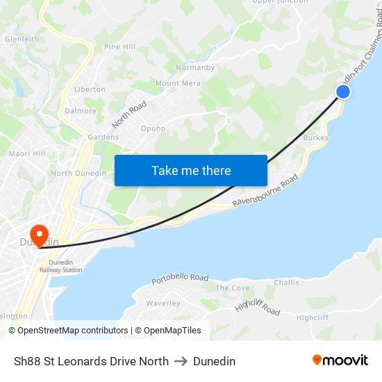 Sh88 St Leonards Drive North to Dunedin map