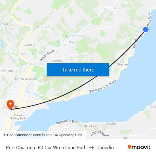 Port Chalmers Rd Cnr Wren Lane Path to Dunedin map