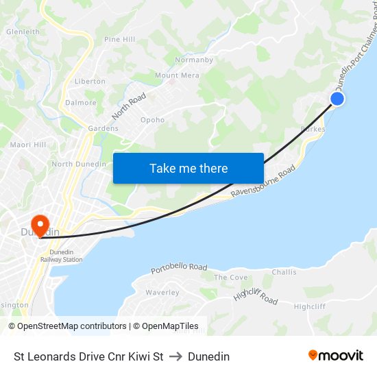 St Leonards Drive Cnr Kiwi St to Dunedin map