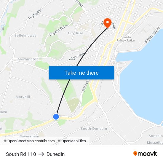 South Rd 110 to Dunedin map