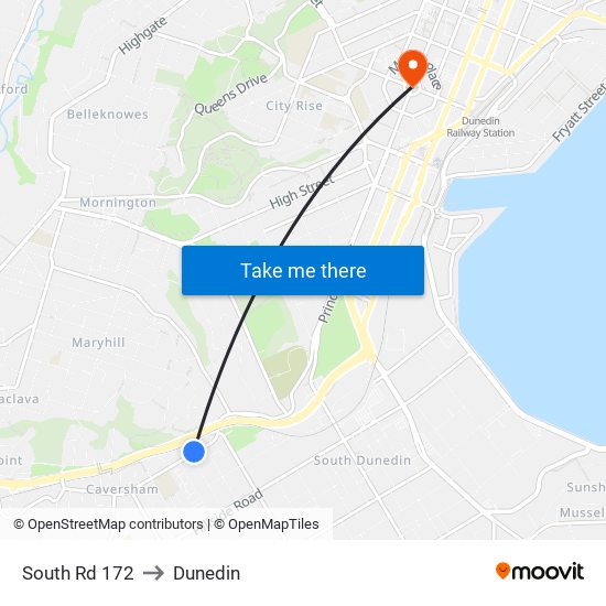 South Rd 172 to Dunedin map
