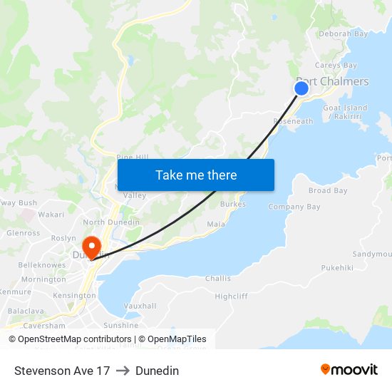 Stevenson Ave 17 to Dunedin map