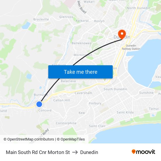 Main South Rd Cnr Morton St to Dunedin map