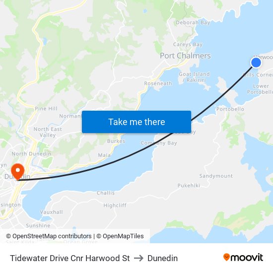 Tidewater Drive Cnr Harwood St to Dunedin map