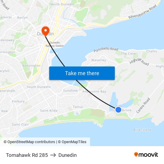 Tomahawk Rd 285 to Dunedin map
