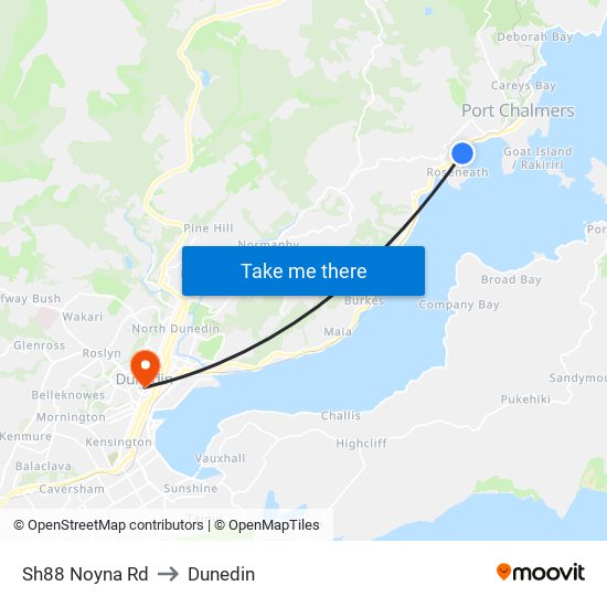 Sh88 Noyna Rd to Dunedin map