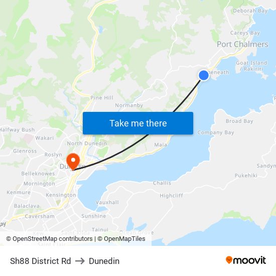 Sh88 District Rd to Dunedin map
