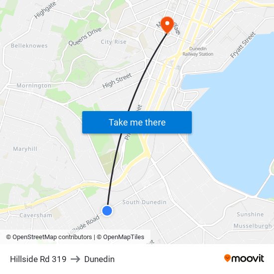 Hillside Rd 319 to Dunedin map