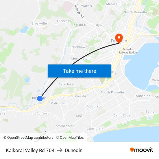 Kaikorai Valley Rd 704 to Dunedin map