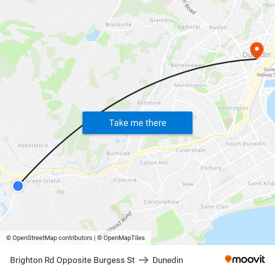 Brighton Rd Opposite Burgess St to Dunedin map