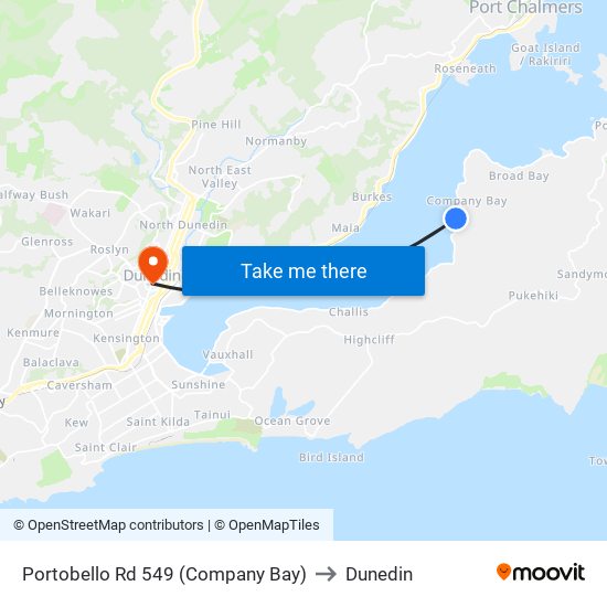 Portobello Rd 549 (Company Bay) to Dunedin map