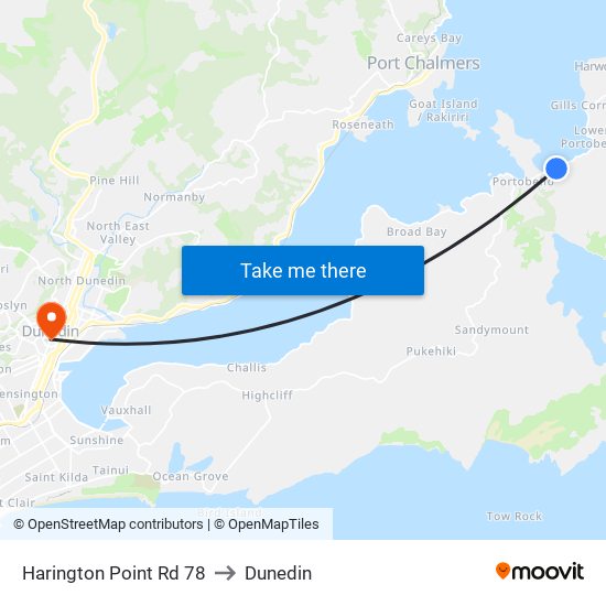 Harington Point Rd 78 to Dunedin map