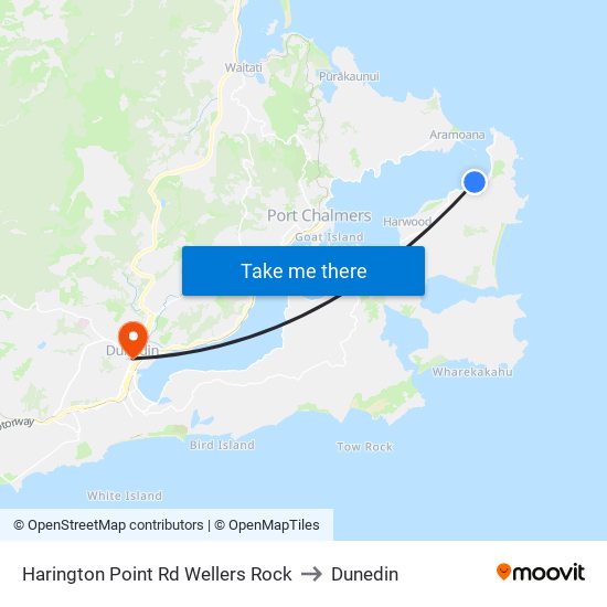 Harington Point Rd Wellers Rock to Dunedin map