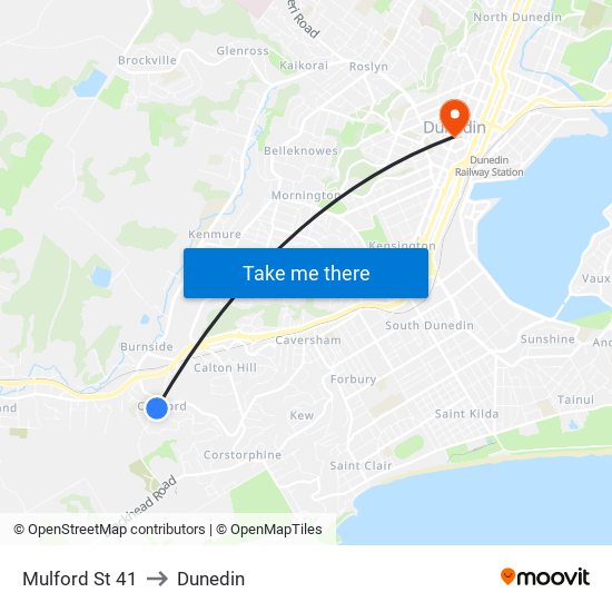 Mulford St 41 to Dunedin map