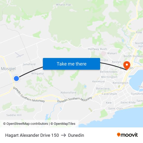 Hagart Alexander Drive 150 to Dunedin map