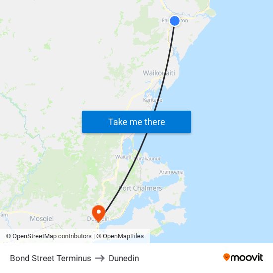 Bond Street Terminus to Dunedin map