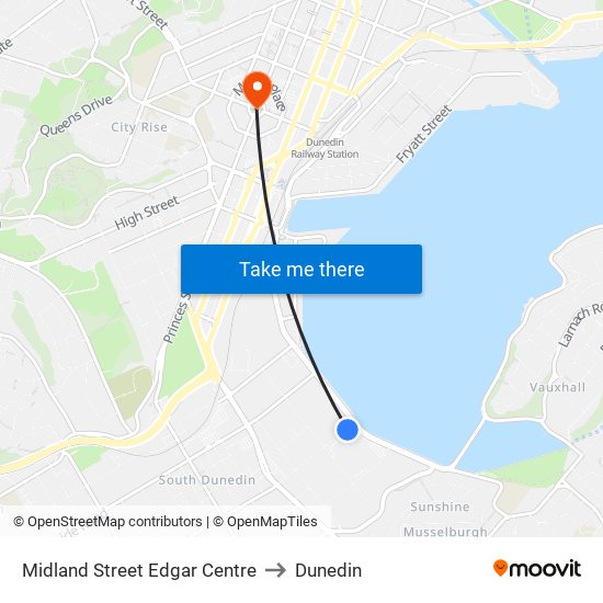 Midland Street Edgar Centre to Dunedin map