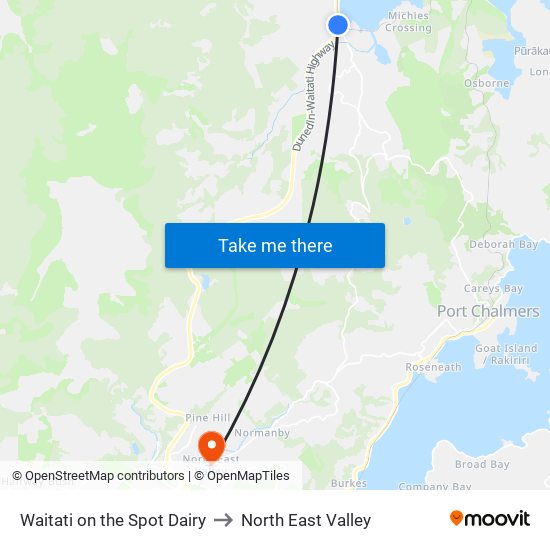 Waitati on the Spot Dairy to North East Valley map