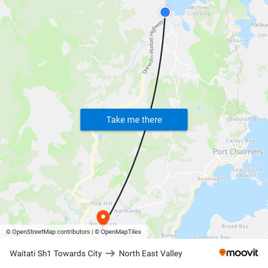 Waitati Sh1 Towards City to North East Valley map