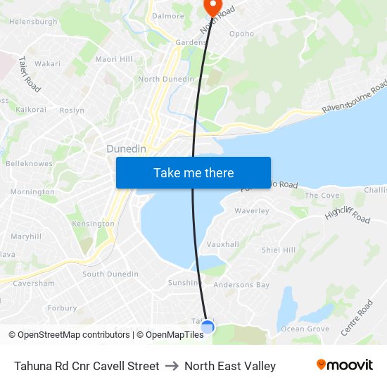 Tahuna Rd Cnr Cavell Street to North East Valley map