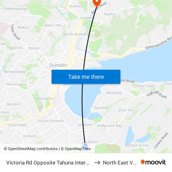 Victoria Rd Opposite Tahuna Intermediate to North East Valley map
