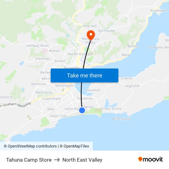 Tahuna Camp Store to North East Valley map
