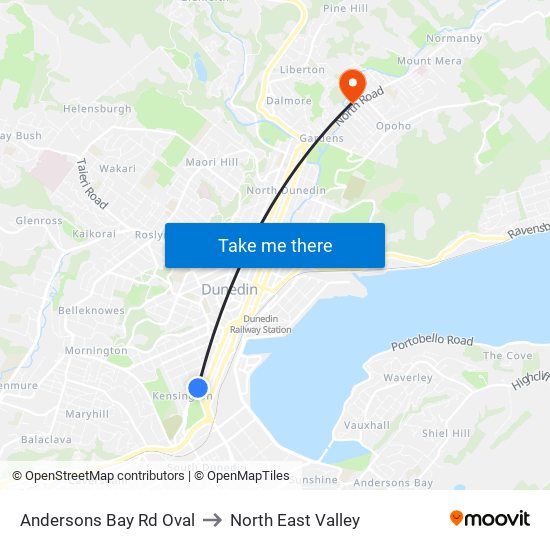 Andersons Bay Rd Oval to North East Valley map