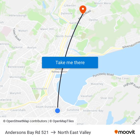 Andersons Bay Rd 521 to North East Valley map