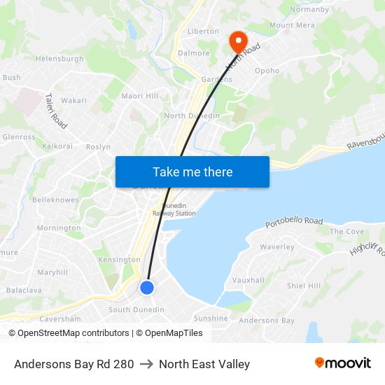 Andersons Bay Rd 280 to North East Valley map