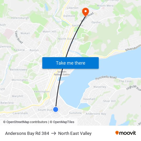 Andersons Bay Rd 384 to North East Valley map