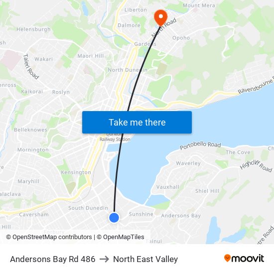 Andersons Bay Rd 486 to North East Valley map