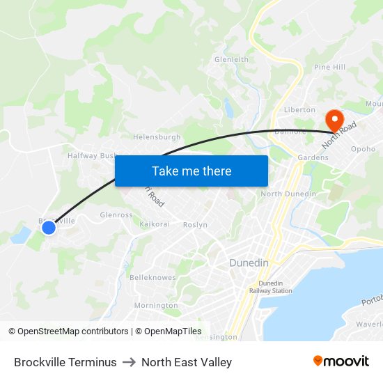 Brockville Terminus to North East Valley map
