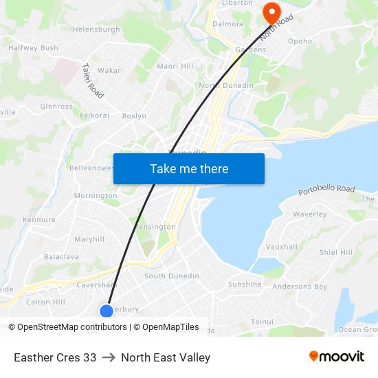 Easther Cres 33 to North East Valley map