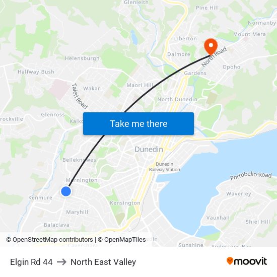 Elgin Rd 44 to North East Valley map