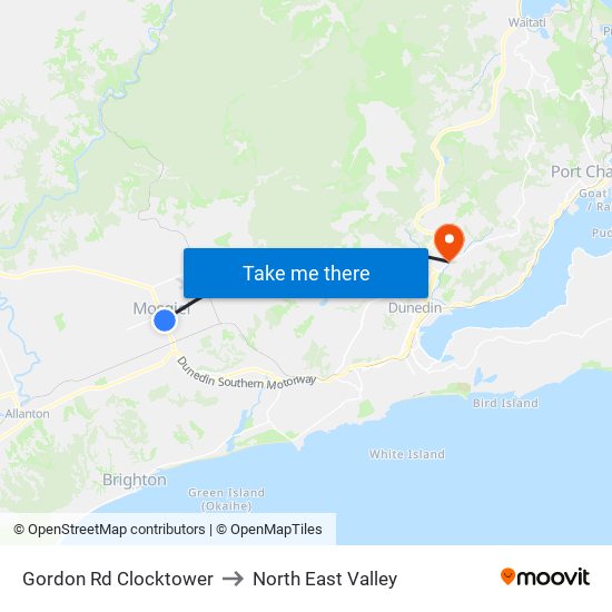 Gordon Rd Clocktower to North East Valley map
