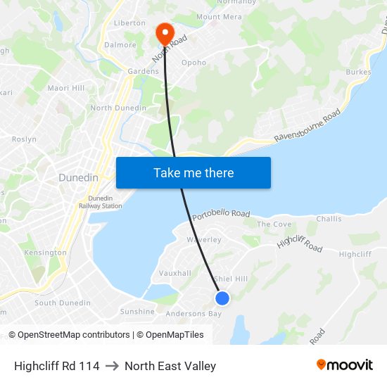 Highcliff Rd 114 to North East Valley map