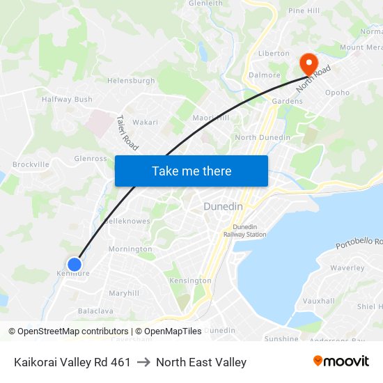 Kaikorai Valley Rd 461 to North East Valley map