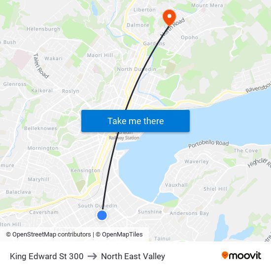 King Edward St 300 to North East Valley map