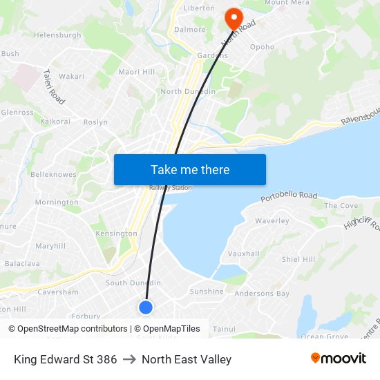 King Edward St 386 to North East Valley map