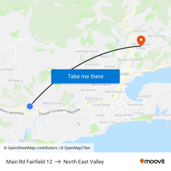 Main Rd Fairfield 12 to North East Valley map