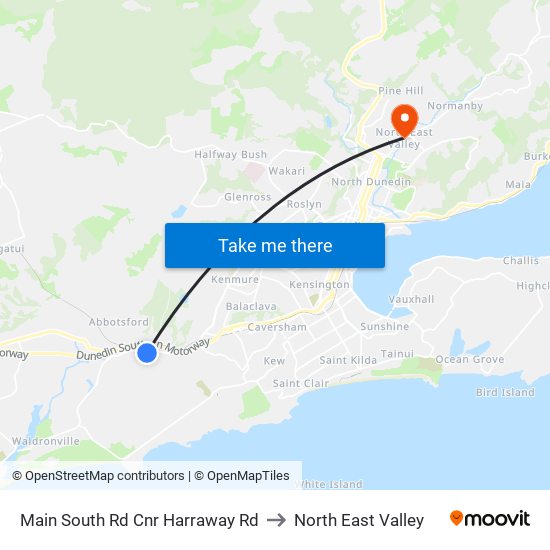 Main South Rd Cnr Harraway Rd to North East Valley map