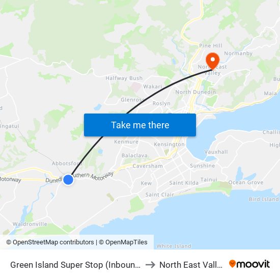 Green Island Super Stop (Inbound) to North East Valley map