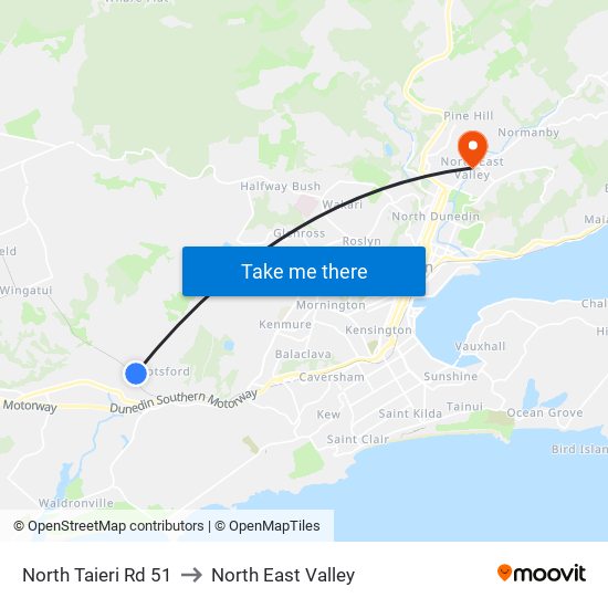 North Taieri Rd 51 to North East Valley map