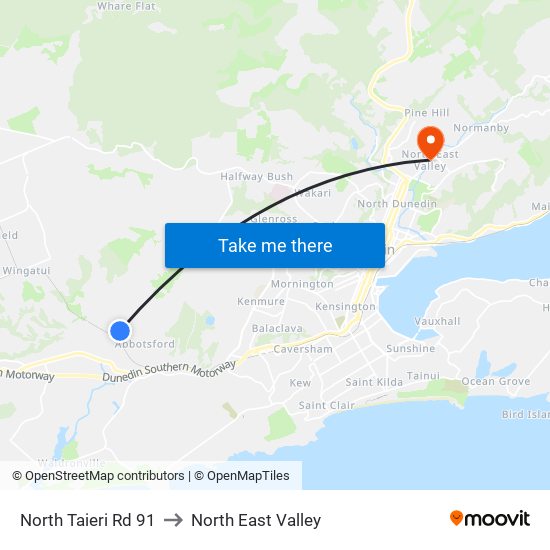 North Taieri Rd 91 to North East Valley map